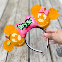 Load image into Gallery viewer, Orange Pumpkin Mouse Ears Headband